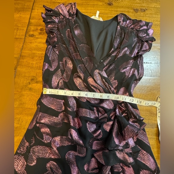 Rebecca TAYLOR SILK FAUX WRAP SLEEVELESS METALLIC LUREX JACQUARD MINI nwot - Picture 7 of 8